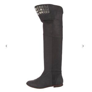 Womens Candela NYC Black Suede Studded Accents Over-the Knee Boots 8